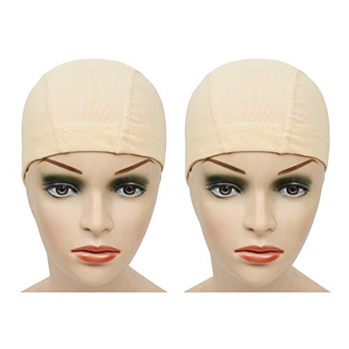 YANTAISIYU 2 Pcs/Lot Wig Caps Mesh Cap with Wide Elastic Band Wig Cap for Making Wig Mesh Dome Cap for Wigs (Blonde Mesh Cap M)