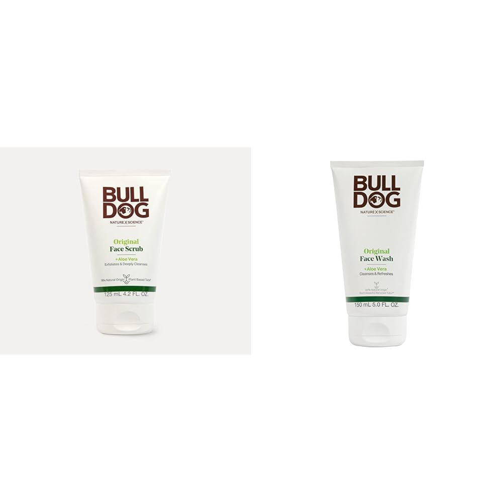 Bulldog Mens Skincare Original Face Scrub 4.2oz and Face Wash/Scrub 5oz Bundle