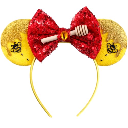 Mouse Ear Headband with Glitter Bow for Women & Girls