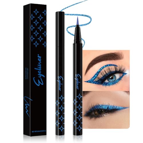 Royal Blue Glitter Liquid Eyeliner Pen - Waterproof Metallic Shimmer