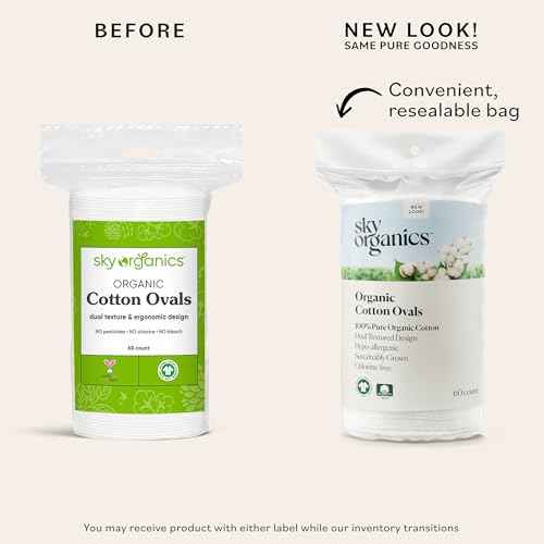 Sky Organics Organic Large Oval Cotton Pads, 100% Pure Organic Cotton, GOTS Certified Cotton, Dual Textured Design, for Makeup Removal, Cleansing, Toner Application