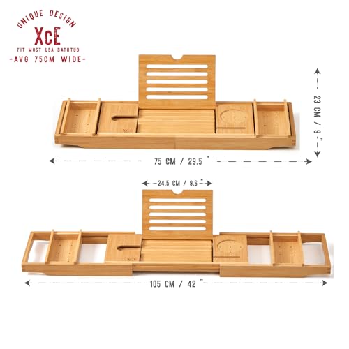 Bamboo Bathtub Caddy Tray Expandable 29-41 Inches | Book Stand