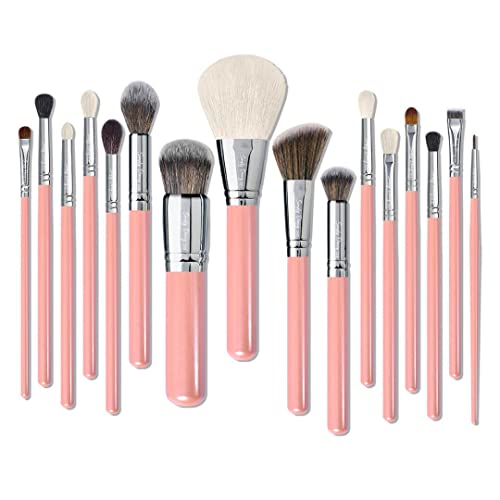 Makeup Brushes Set 16 pcs, Premium Natural Hair Blending, Blush Powder Makeup, Pink Makeup Brush Set, Deluxe Brush Set