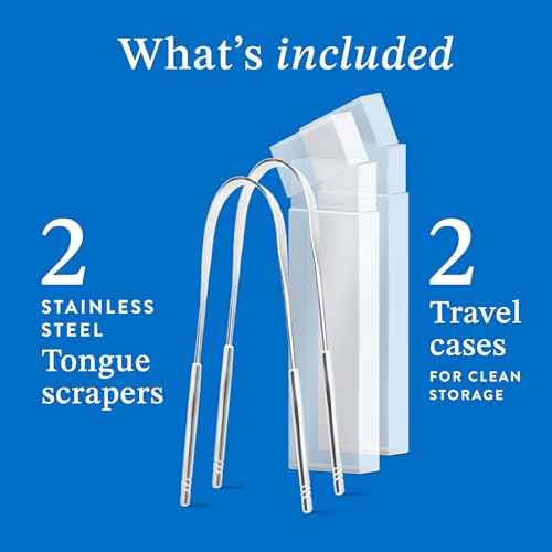 Mouthology Tongue Scraper (2 Pack), Reduce Bad Breath (Travel Cases Included), Stainless Steel Tongue Cleaners, Metal Tongue Scraper, Tongue Scraper for Adults - Fresher Breath in Seconds