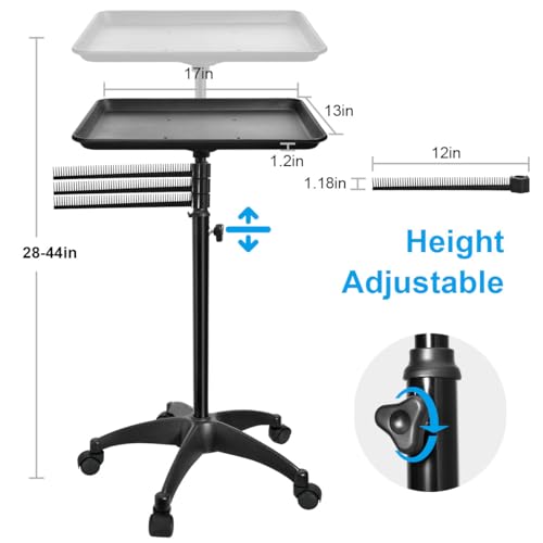 Salon Rolling Tray, Styling Tray Cart with 3pcs Hair Rack, Tattoo Tray Trolley Height Adjustable, Service Storage Tray Trolley for Beauty Salon Clinic Spa