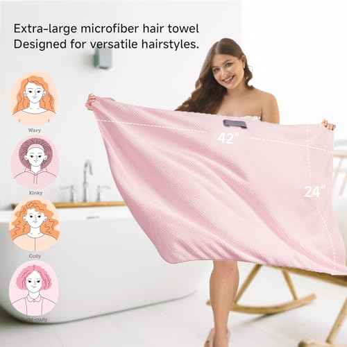 Large Microfiber Hair Towel for Women, Christmas Stocking Stuffers,Supper Soft Anti Frizz & Quick Dry for Curly Hair, Ultra Absorbent Hair Wrap Towels for Long,Thick,Wet Hair, Mom Gifts, 24x42 Inches
