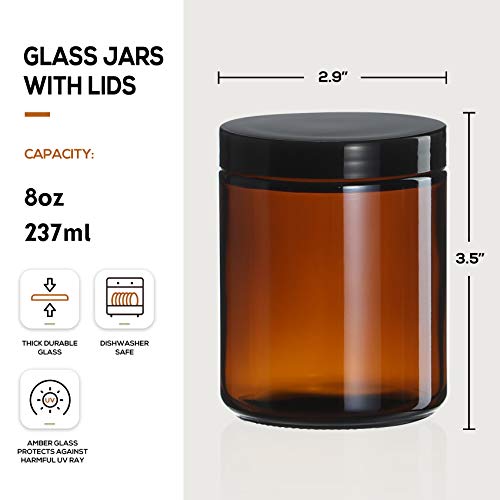 8oz Dark Amber Candle Jars - 12 Pack with Metal & Plastic Lids