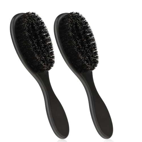 2 Pcs Hair Brush, Barber Brush, Slick Back Brushes Beard Fade Styling Comb Kit with Soft Bristles, Neck Duster Cleaning Brushes for Men, Cutting Shaving Accessories Grooming Tools with Handle (Black)