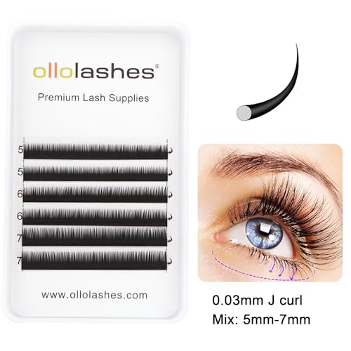 OLLOLASHES Bottom Lash Extensions J Curl 0.05mm Thick 5-7mm Mixed Length for Salon Use