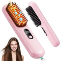 Cordless Hair Straightener Brush with 4 Heat Settings - Pink