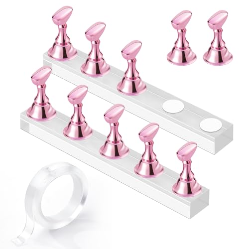 Pink Magnetic Nail Stand for Press-On Nail Art Practice & Display - 10pcs