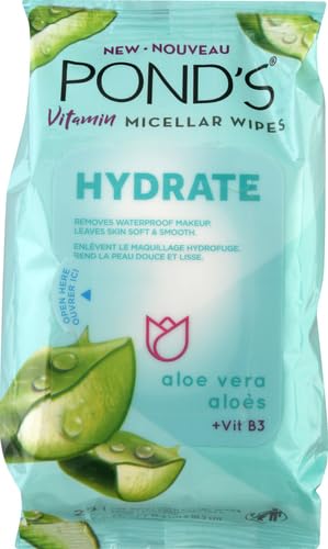 Pond's Vitamin Micellar Makeup Remover Wipes, Aloe Vera, 25 Count (Pack of 2)