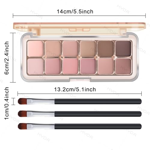 KYDA 12 Color Eyeshadow Palette with Brushes - Matte & Shimmer