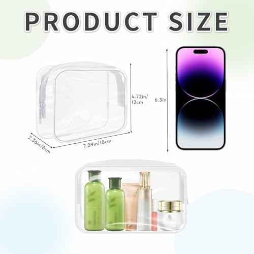 16 Pieces Clear Makeup Bags Bulk, TSA Approved Toiletry Bags Travel Pouch, Waterproof PVC Plastic Small Clear Cosmetic Bags with Zipper for Organizing (White Border)