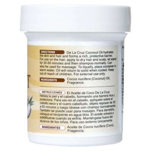 De la Cruz Coconut Oil - Expeller Pressed Coconut Oil for Skin and Hair - Natural Moisturizer for Skin and Hair - 2.2oz (3 Jars)