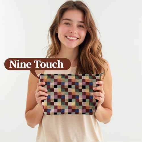 Stylish Checkered Makeup Bag for Woemn, Travel Cosmetic Car Organizer, Tartan Cosmetic Bag, Colorful Squares Zipper Canvas Pouch, Plaid Makeup Pouch for Purse, Gingham Make up Bag, Coquette Gifts