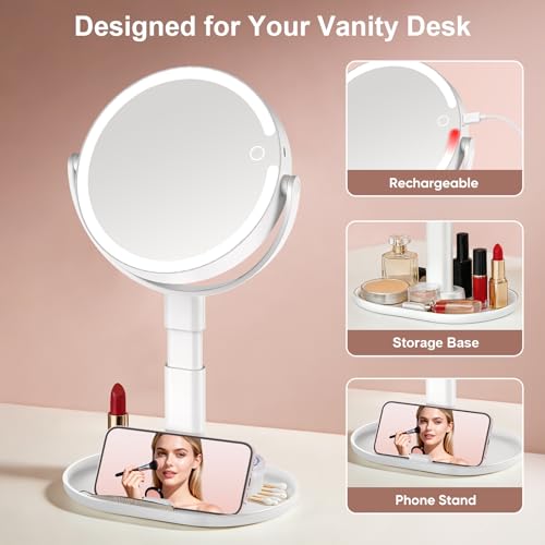 10X Magnifying Makeup Mirror with Lights, Rechargeable LED