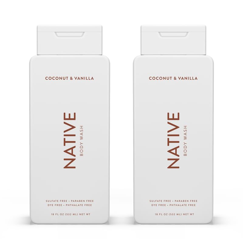 Native Body Wash Contains Naturally Derived Ingredients | For Women & Men, Sulfate, Paraben, & Dye Free Leaving Skin Soft and Hydrated | Coconut & Vanilla 18 oz - 2 Pk