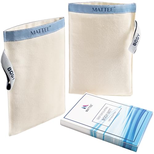 MATTEE - Kessa Glove - 2 Packs of Exfoliating Mitt - Self-Tan Remover - Ensures Smooth and Soft Skin, Helps Avoid Keratosis Pilaris, Ingrown Hair and Cellulite -%100 Viscose Fiber - Medium