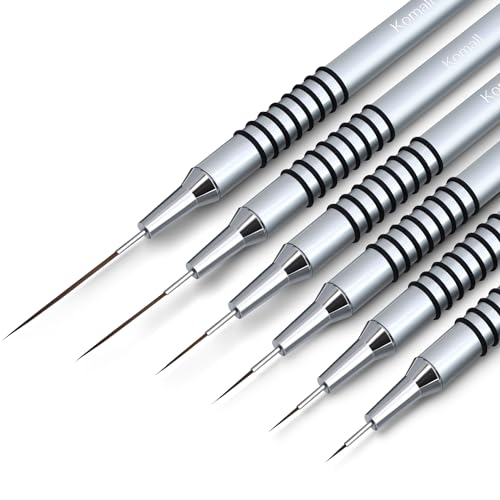 Komall 6Pcs Metallic Nail Art Liner Brushes Set - Fine Detail Drawing Pens