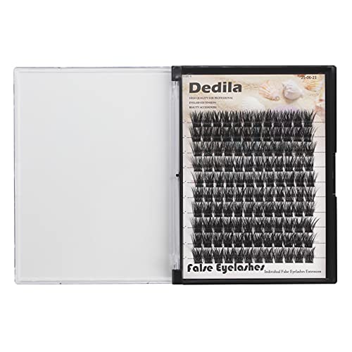 Dedila 120 Clusters Individual False Eyelashes Wide Stem D Curl Handmade Dramatic Black Soft and Light 5D Volume Eye Lashes Extensions Thick Base Women Girls Beauty Tools (10mm)