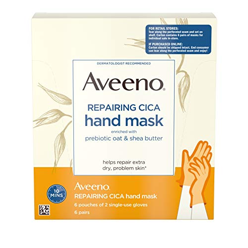 Aveeno Repairing CICA Hand Mask with Prebiotic Oat & Shea Butter, 6-Pack