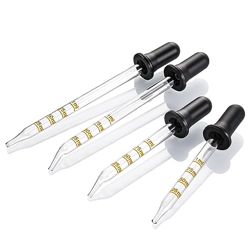 4 Pack Glass Eye Dropper Set - 1ml Measurement, Long & Short, Bent & Straight Tips - Accurate Dose Pipettes for Essential Oils, Ear, Lab & Health Care - Variation: 4PCS-Long & Short