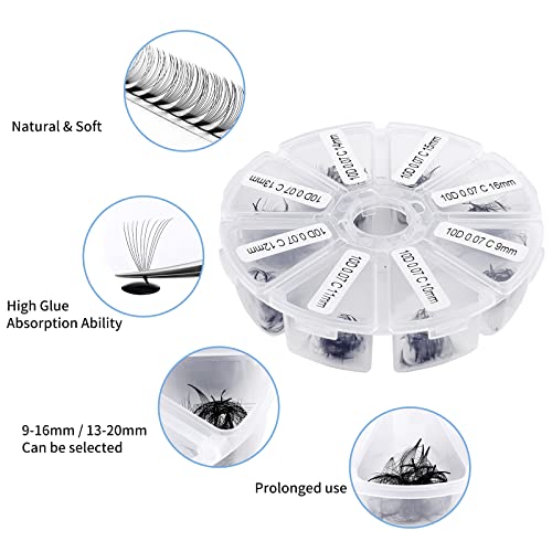 Premade Fans Eyelash Extension 500 Fans Handmade Loose Volume Lashes Mutiple Options 10D Pre-made Fan 0.07mm Thickness C/D Curl 9-16mm/13-20mm Eyelash Extensions by WENDY LASHES