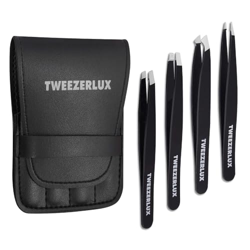 Professional Stainless Steel Tweezers Set - 4 Piece Precision Grooming Kit