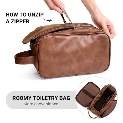 Elviros Travel Toiletry Bag for Men - Water-Resistant Dopp Kit, Small Dark Brown