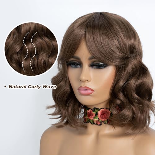 Bob Wig with Bangs 12" Synthetic Wavy Heat Resistant