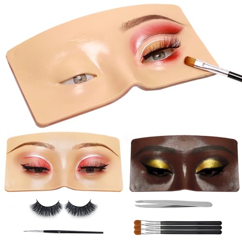 3D Eye Makeup Practice Board - Reusable Silicone Face Mannequin for Beginners to Practice Eyesmakeup Kit (White)