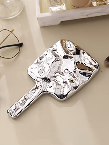 Handheld Mirror 4 Inch x 7 Inch Square Silver Makeup Lash Mirror - Water Ripple Design