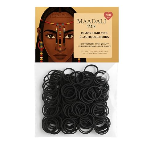 Black Small Elastic Hair Ties for Thick, Curly & Afro Hair ? 300 Durable Rubber Bands for Braids, Ponytails & Protective Styles ? Strong, No-Breakage Hair Elastics for Women & Girls ? by MAADALI