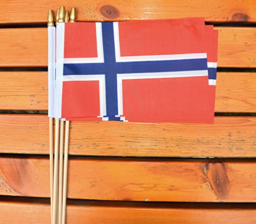 25 Pack Mini Norway Flags - 5x8 Inch Handheld Stick Flags