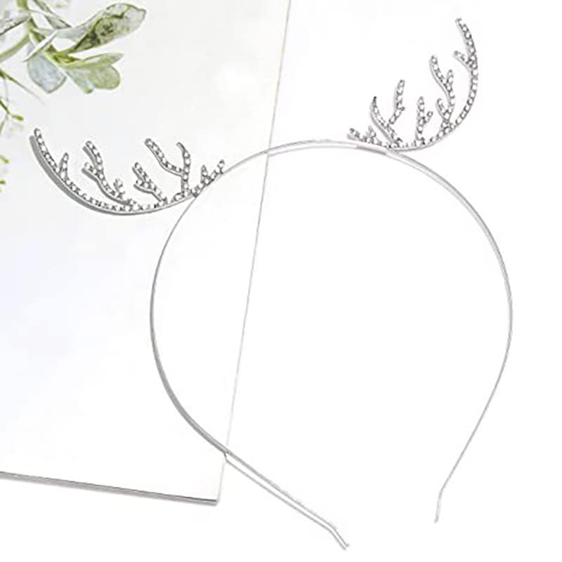 Guqqeuc Christmas Antler Headband for Xmas Party Tiara for Boys Girls Rhinestone Reindeer Headband Christmas Hair Accessories for Xmas Party Supplies