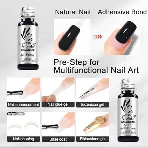 Lavender Violets 49pcs Gel Nail Polish Set 45 Colors Neon Glow in the Dark Effect with Nail Primer Builder Base Coat Glossy & Matte Top Coat Jelly Shades for Christmas Gift Set Nail Art Design A950