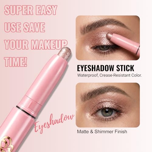 Erinde 6-Color Eyeshadow Stick Set, Waterproof Matte & Shimmer