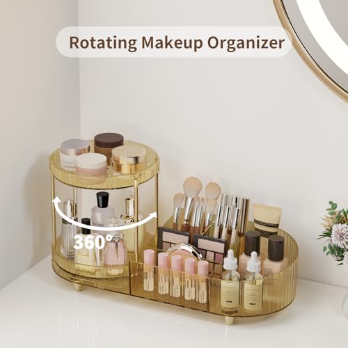 Rotating Makeup Organizer with 2 Perfume Trays & 5 Compartments - Space Saving Vanity Storage