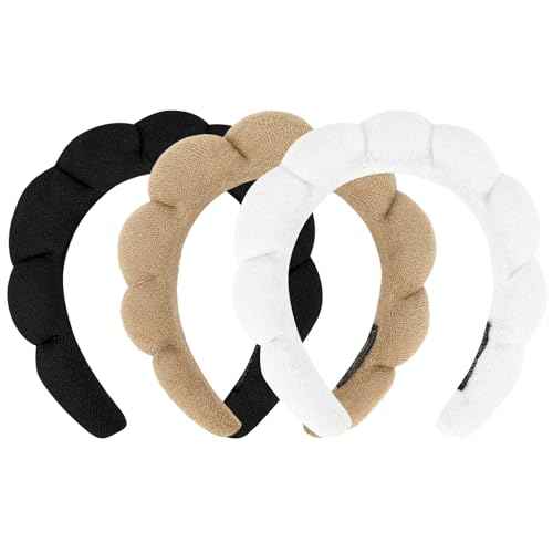 3 Pack Spa Headbands - Terry Cloth Makeup Headbands with Sponge for Skincare and Face Washing, Puffy Hair Band