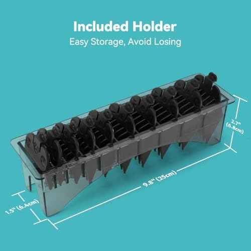 Clipper Guards Set Compatible with Most Wahl Clippers with Holder, Clipper Guides Replacement - 1/16" to 1", 10 Piece Set, Black Color