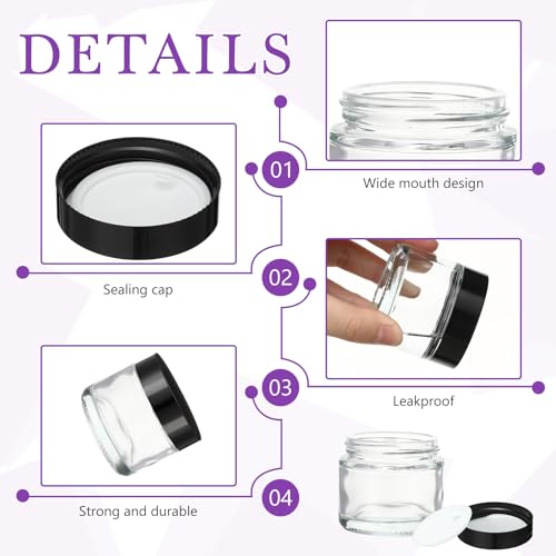 30 Pcs 2 oz Clear Glass Jars with Black Lids Leakproof Round Airtight Jars Empty Cosmetic Jars with Inner Liners Lid for Candle Making Storing Lotions Spice Powder Liquid Sample Makeup (Black,clear)