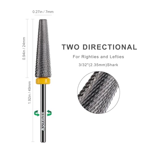 5 in 1 Nail Drill Bits, Fine Safety Tapered Carbide Drill Bits for Nails, 3/32 Electric Manicure Drills Accessories Removal Gel, 2Pcs