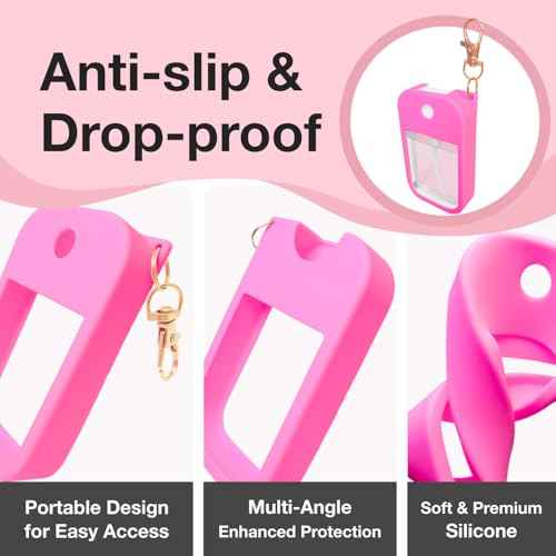 4 PCS Soft Silicone Case for Touchland Power Mist (1FL. OZ./30 mL), Protective and Stylish Case with Keychain Compatible with Touchland Hand Sanitizer Spray (Pink/Hot Pink/Blue/Black)