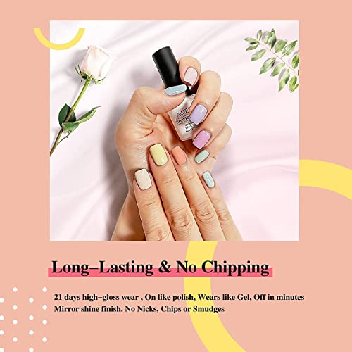 AIMEILI Summer Color Bright Pink Pastel Gel Nail Polish Color, Builder Base and No Wipe Top Coat Set
