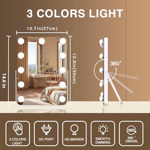 14.6" Hollywood Vanity Mirror with 11 LED Lights & 3 Color Modes