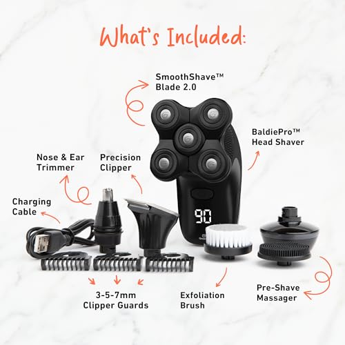Groomie Cordless Bald Head Shavers for Men, BaldiePro Head Grooming Kit - Ergonomic & Waterproof Head Shavers for Bald Men - Electric Hair Shaver & Head Razor - Men's Rotary Shaver for Smooth Shave