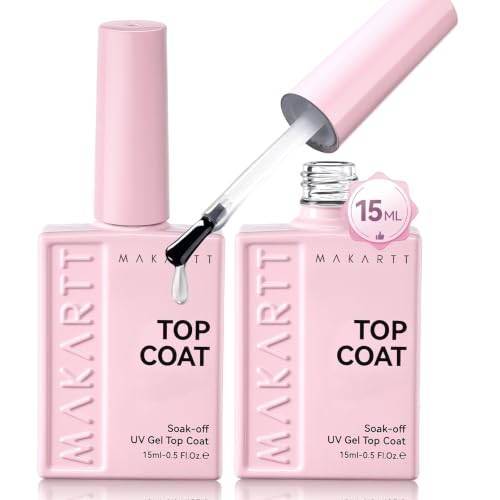 Makartt Clear Gel Top Coat Set 2 Pcs 15ml No Wipe Diamond Shine Long-Lasting