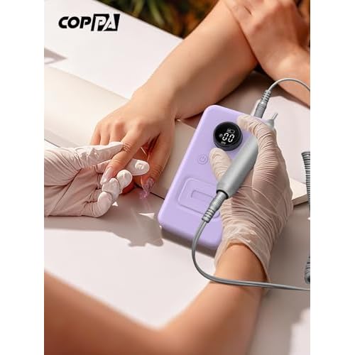 COPPA Portable Nail Drill, NDK106 Electric Nail Drill Professional Kit with 12 Bits 31 Sanding Bands, 45000RPM Rechargeable Nail Drills Machine for Acrylic Nails Gel Polishing Removing, Home & Salon