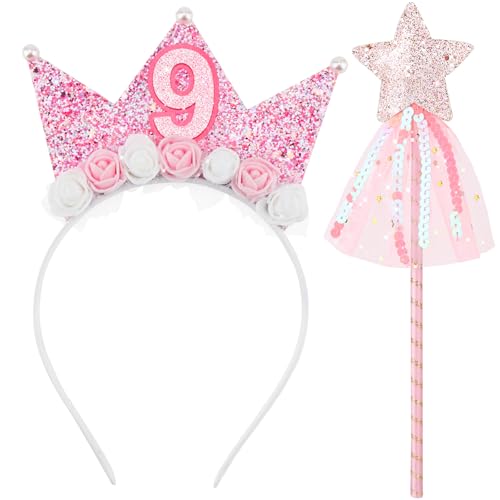 Girls Birthday Crown Headband & Star Wand Set